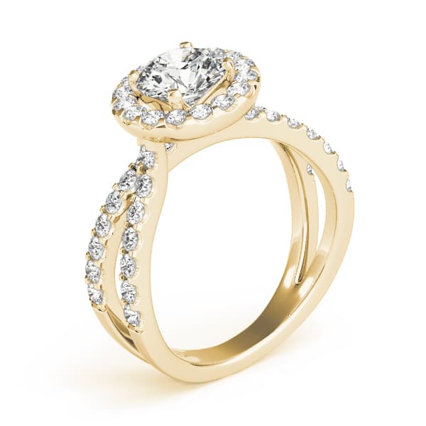 Split Shank Halo Round Engagement Ring, style 84322, Angle view in yellow gold