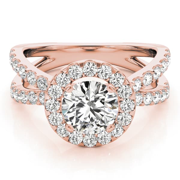 Split Shank Halo Round Engagement Ring, style 84322, On hand view in rose gold