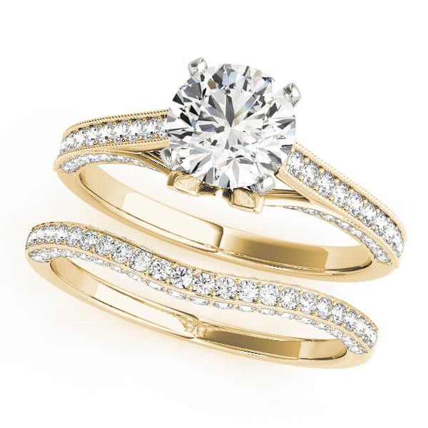 Single Row Prong Engagement Ring, style 84324, On hand view in yellow gold
