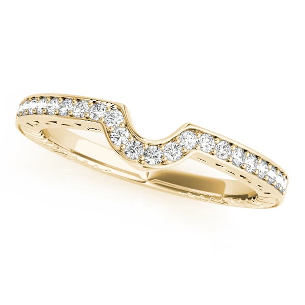 Curved Prong In Channel Wedding Band (1/8 ct. tw.), Front view in yellow gold