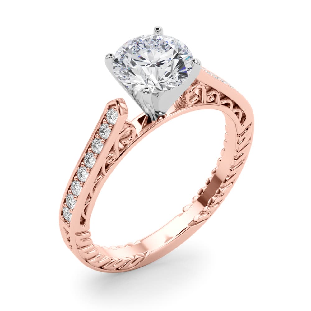 Vintage Inspired Engagement Ring, style 84326, Angle view in rose gold