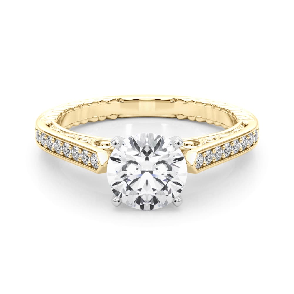 Vintage Inspired Engagement Ring, style 84326, On hand view in yellow gold