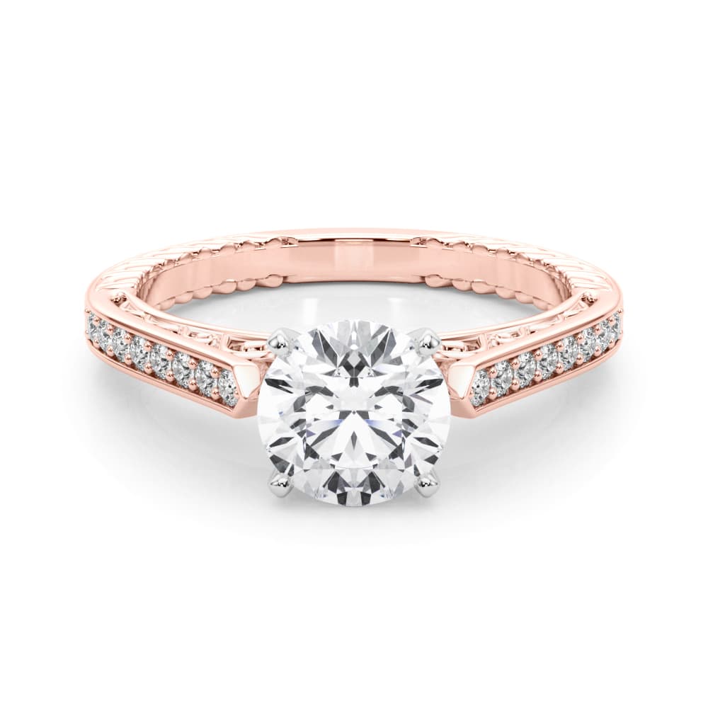 Vintage Inspired Engagement Ring, style 84326, On hand view in rose gold