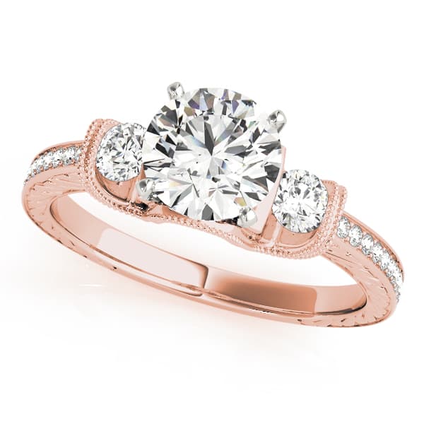 3-Stone Milgrain Round Engagement Ring, style 84327, Front view in rose gold