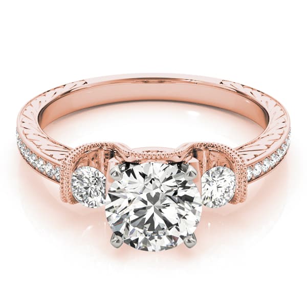 3-Stone Milgrain Round Engagement Ring, style 84327, On hand view in rose gold