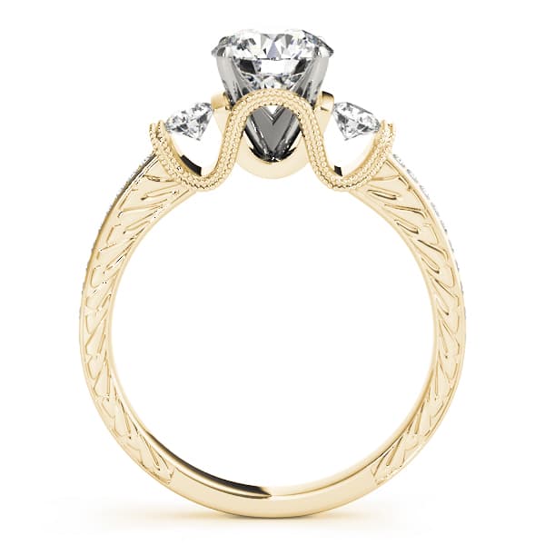 3-Stone Milgrain Round Engagement Ring, style 84327, Side view in yellow gold