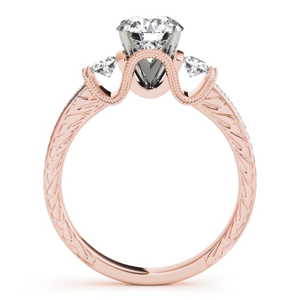 3-Stone Milgrain Round Engagement Ring, style 84327, Side view in rose gold