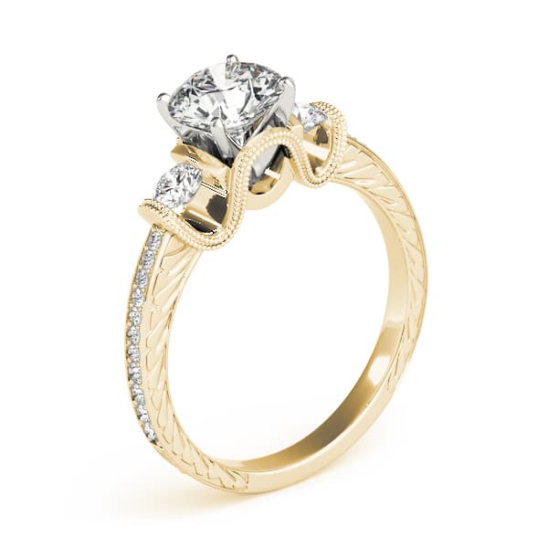 3-Stone Milgrain Round Engagement Ring, style 84327, Top view in yellow gold