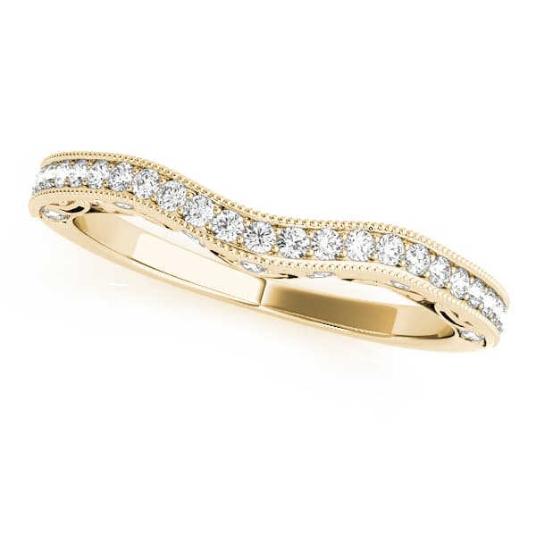 Antique Style Filigree Milgrain Curved Wedding Band (0.21 ct. tw.), Front view in yellow gold
