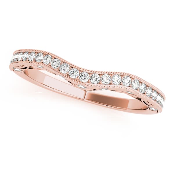 Antique Style Filigree Milgrain Curved Wedding Band (0.21 ct. tw.), Front view in rose gold