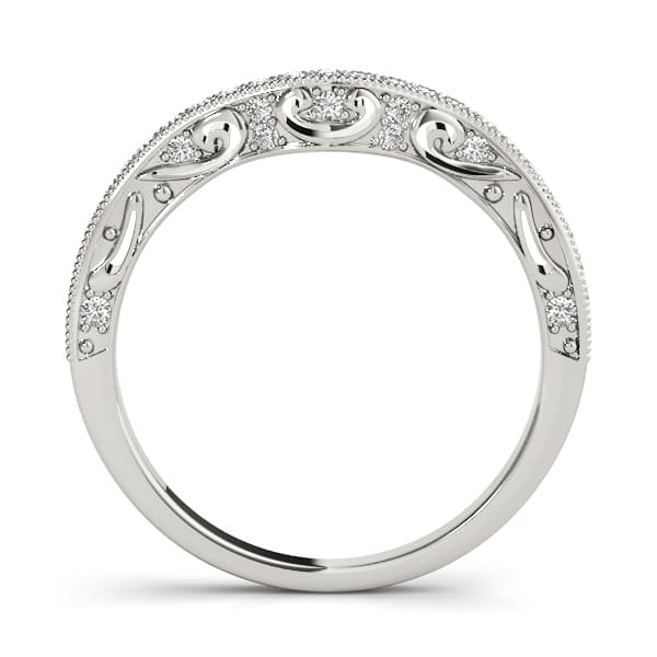 Antique Style Filigree Milgrain Curved Wedding Band (0.21 ct. tw.), Side view in white gold or platinum