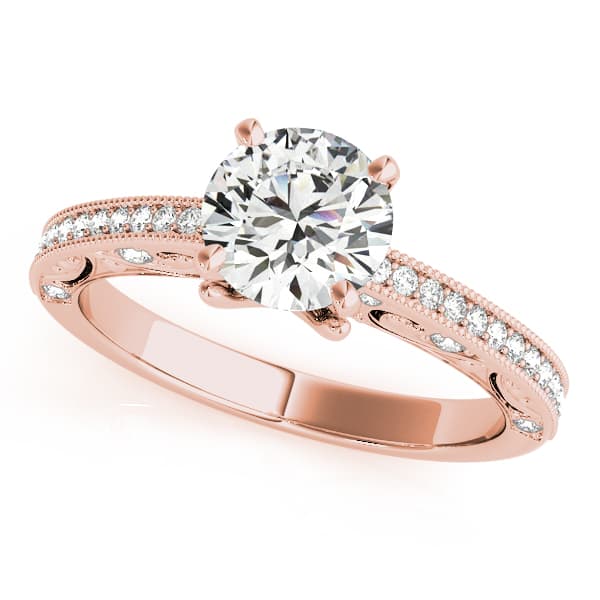 Antique Milgrain Engagement Ring, style 84329, Front view in rose gold