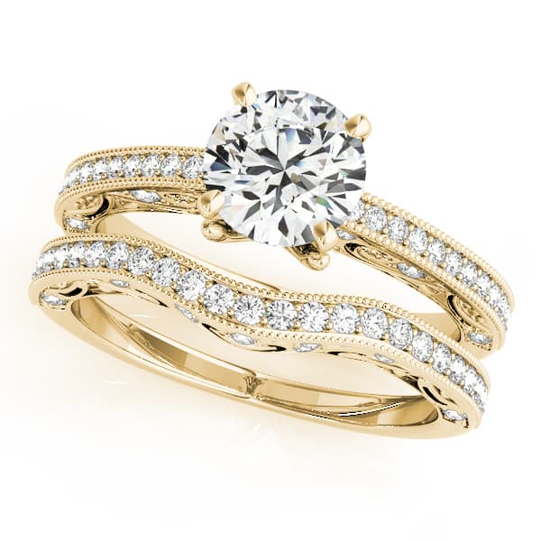 Antique Milgrain Engagement Ring, style 84329, On hand view in yellow gold