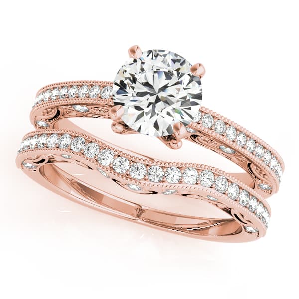 Antique Milgrain Engagement Ring, style 84329, On hand view in rose gold