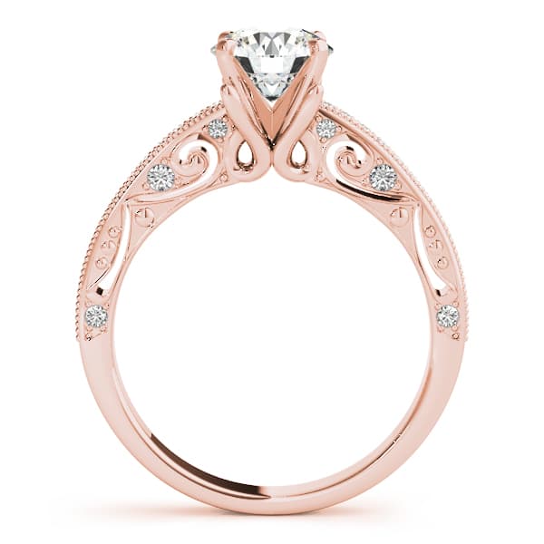 Antique Milgrain Engagement Ring, style 84329, Side view in rose gold
