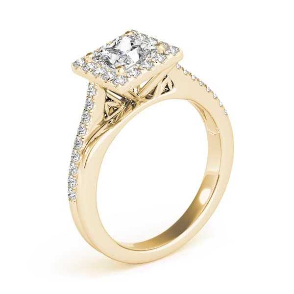 Split Prong Cushion Halo Engagement Ring, style 84330, Angle view in yellow gold