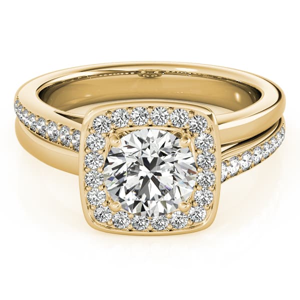 Split Band Halo Engagement Ring, style 84335, On hand view in yellow gold