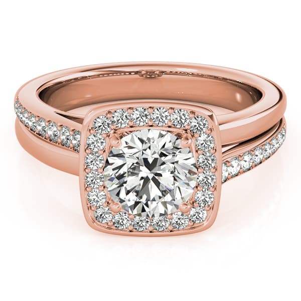 Split Band Halo Engagement Ring, style 84335, On hand view in rose gold