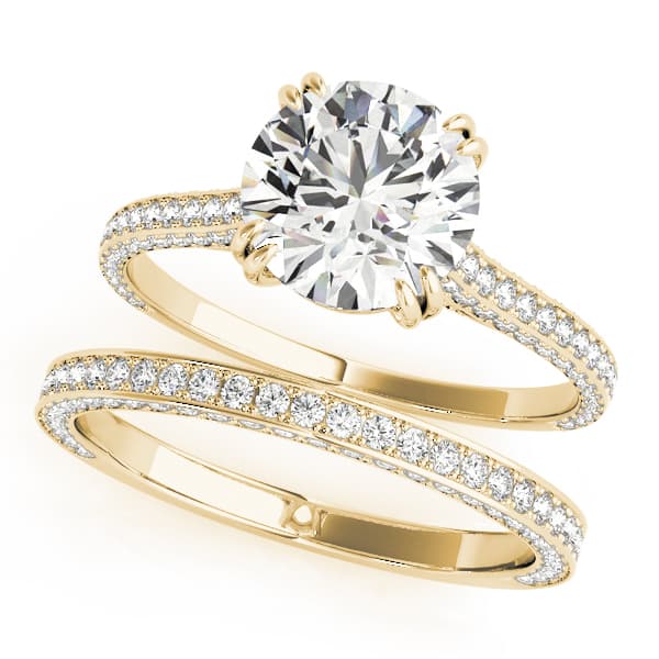 Multi-Row Double Prong Cathedral Engagement Ring, style 84352, On hand view in yellow gold