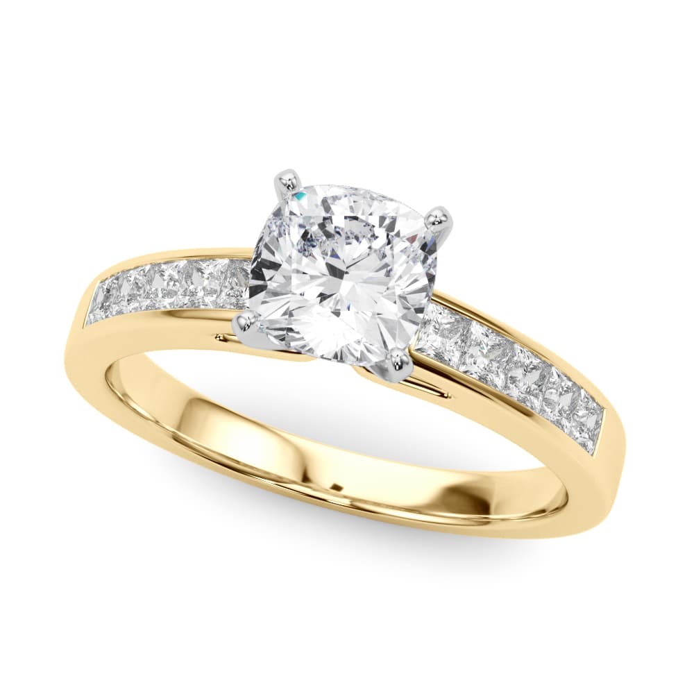 Channel Set Princess-Cut Solitaire Engagement Ring, style 84364, Front view in yellow gold