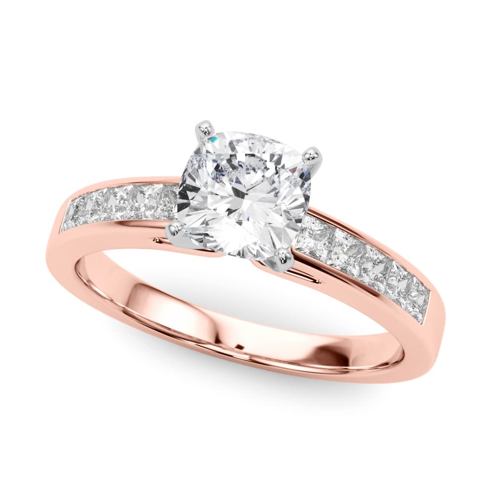 Channel Set Princess-Cut Solitaire Engagement Ring, style 84364, Front view in rose gold