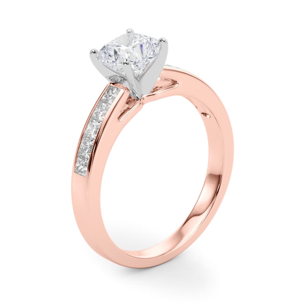 Channel Set Princess-Cut Solitaire Engagement Ring, style 84364, Angle view in rose gold