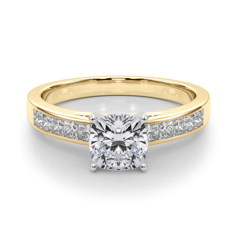 Channel Set Princess-Cut Solitaire Engagement Ring, style 84364, On hand view in yellow gold