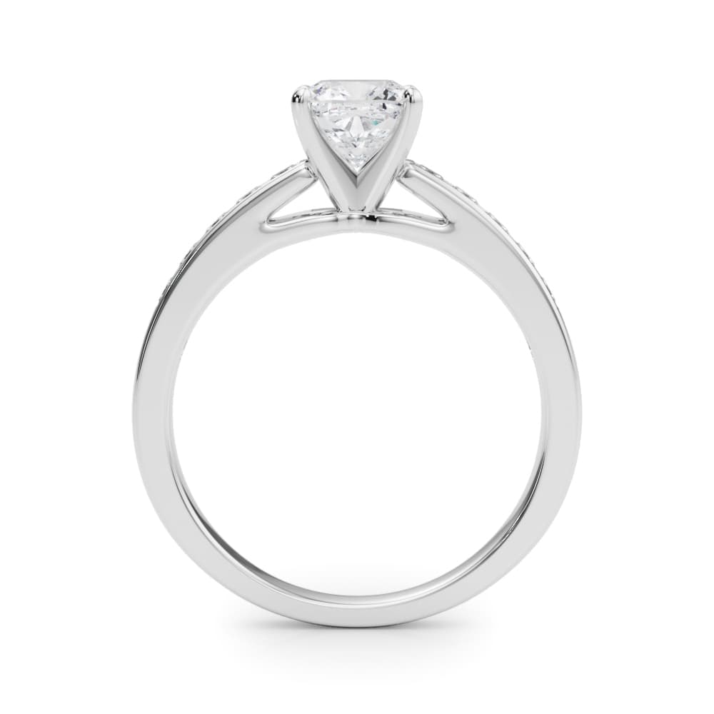 Channel Set Princess-Cut Solitaire Engagement Ring, style 84364, Side view in white gold or platinum