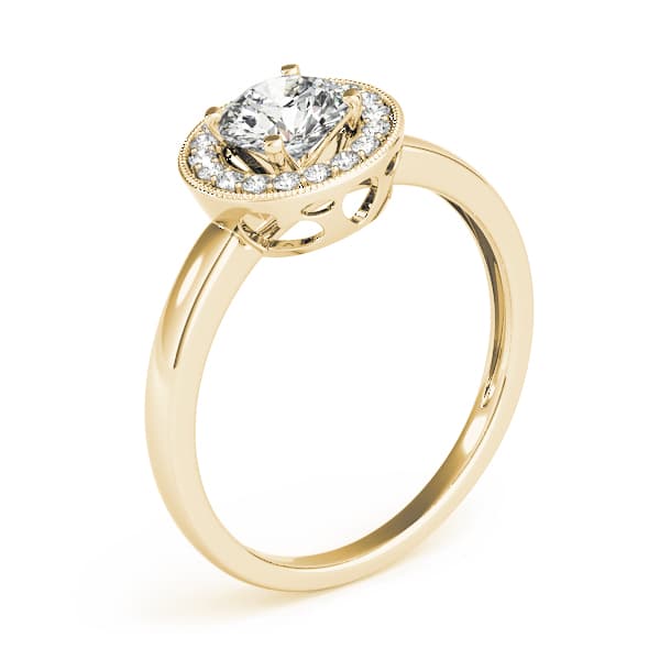 Round Halo For 1/4. 1/3, 1/2, style 84372, Angle view in yellow gold