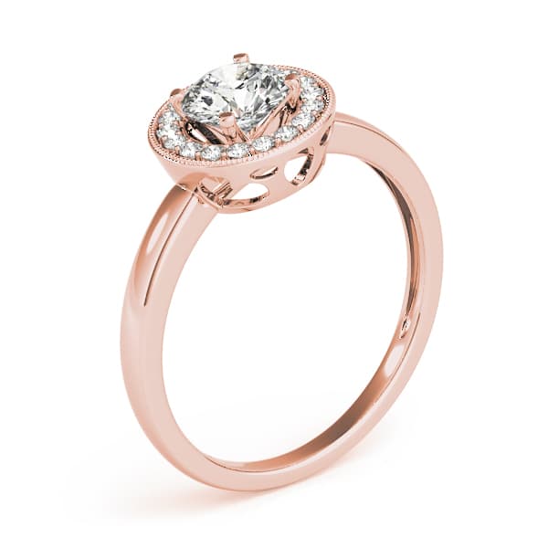 Round Halo For 1/4. 1/3, 1/2, style 84372, Angle view in rose gold