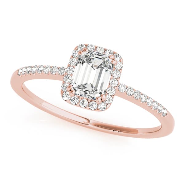 Single Row Halo Emerald Cut Engagement Ring, style 84373, Front view in rose gold
