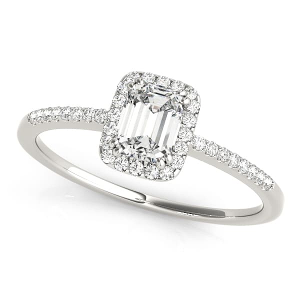 Single Row Halo Emerald Cut Engagement Ring — style 84373 in 10k White Gold
