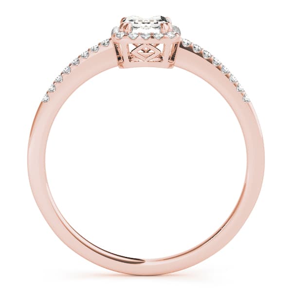 Single Row Halo Emerald Cut Engagement Ring, style 84373, Side view in rose gold