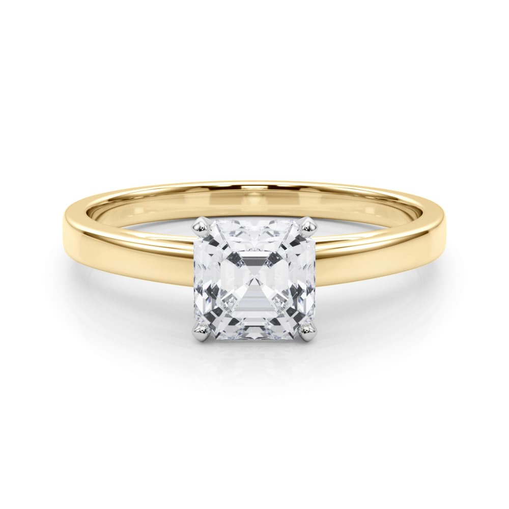 Classic Plain Cathedral Engagement Ring, style 84376, On hand view in yellow gold