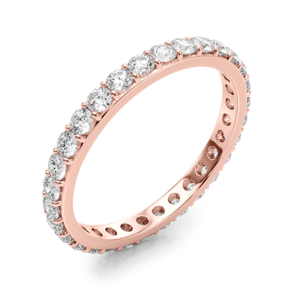 Shared Prong Eternity Wedding Band — .05,S5 (1.2 ct. tw.), Angle view in rose gold
