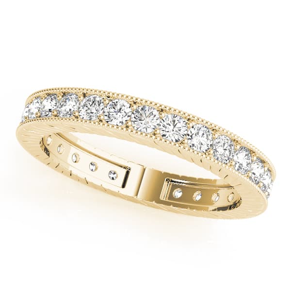 Eternity Milgrain Prong In Channel Wedding Band (3/8 ct. tw.), Front view in yellow gold
