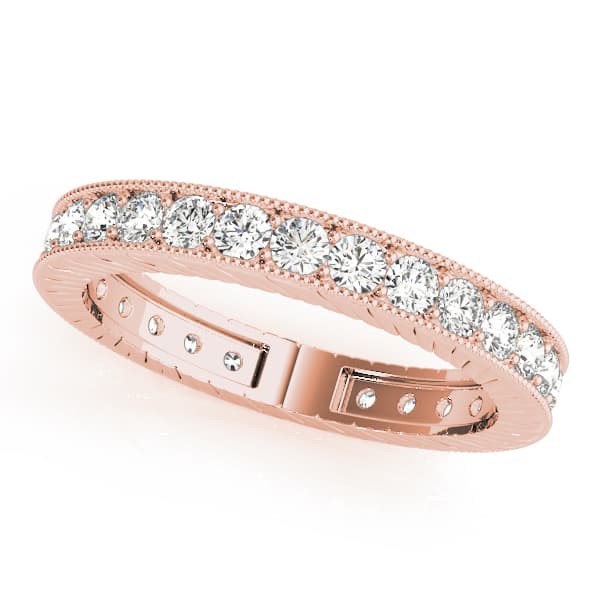 Eternity Milgrain Prong In Channel Wedding Band (0.81 ct. tw.), Front view in rose gold