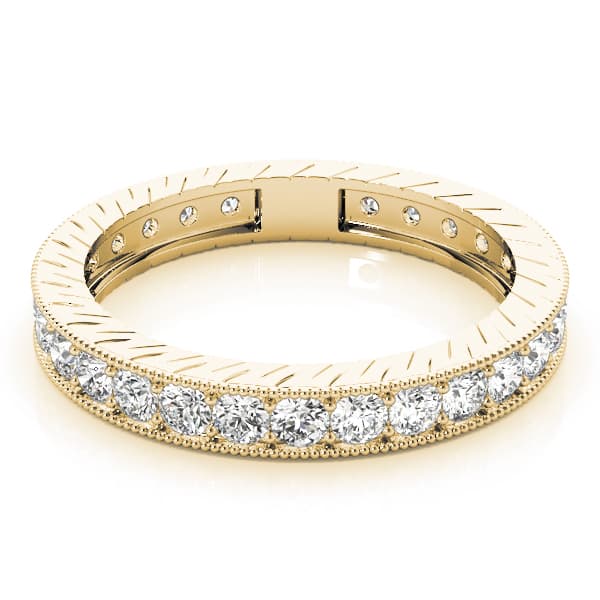 Eternity Milgrain Prong In Channel Wedding Band (3/8 ct. tw.), On hand view in yellow gold
