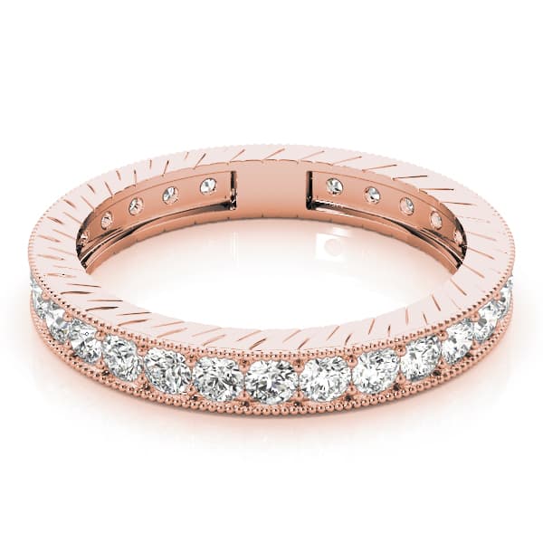 Eternity Milgrain Prong In Channel Wedding Band (0.81 ct. tw.), On hand view in rose gold