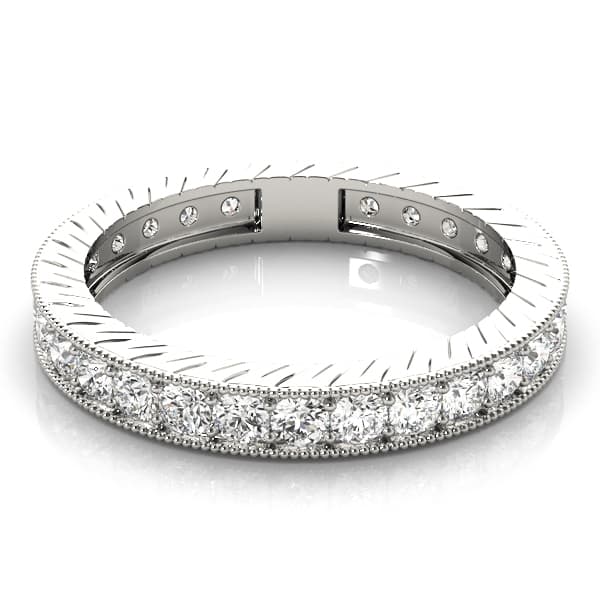 Eternity Milgrain Prong In Channel Wedding Band (0.81 ct. tw.), On hand view in white gold or platinum