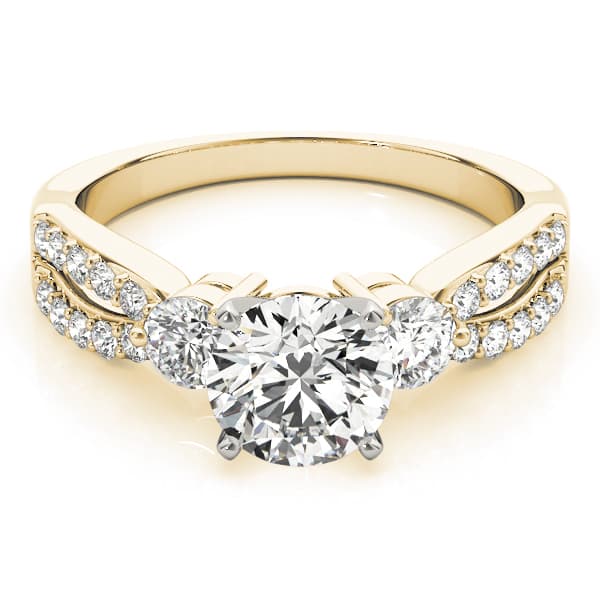 3-Stone Split Shank Engagement Ring, style 84420, On hand view in yellow gold