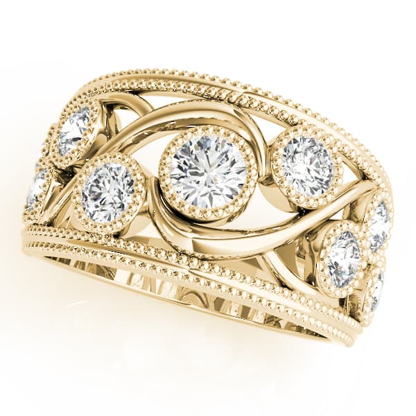 Vintage-Inspired Bezel Set Milgrain Band (1.19 ct. tw.), Front view in yellow gold