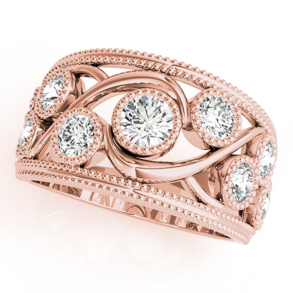 Vintage-Inspired Bezel Set Milgrain Band (1.19 ct. tw.), Front view in rose gold