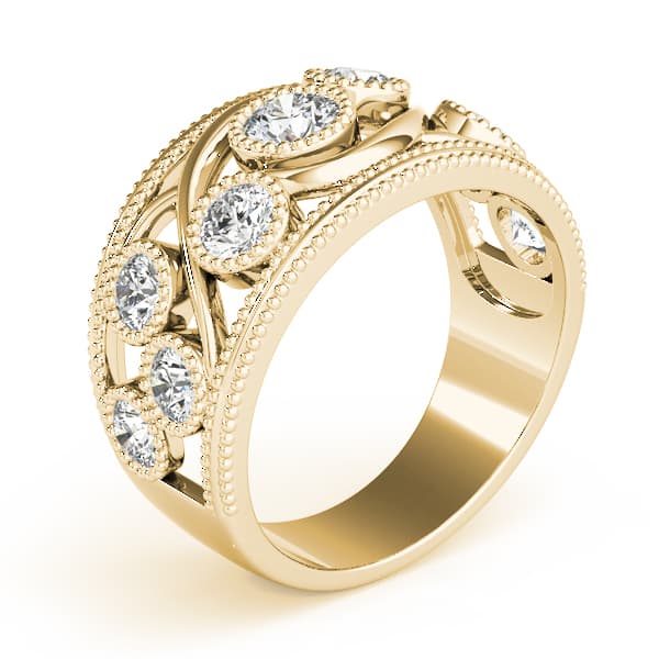Vintage-Inspired Bezel Set Milgrain Band (1.19 ct. tw.), Angle view in yellow gold