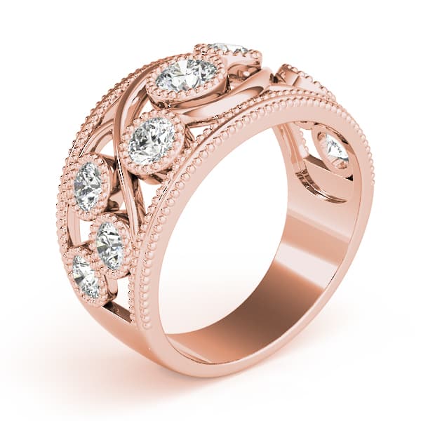 Vintage-Inspired Bezel Set Milgrain Band (1.19 ct. tw.), Angle view in rose gold