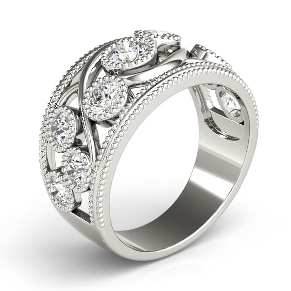 Vintage-Inspired Bezel Set Milgrain Band (1.19 ct. tw.), Angle view in white gold or platinum