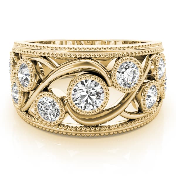 Vintage-Inspired Bezel Set Milgrain Band (1.19 ct. tw.), On hand view in yellow gold