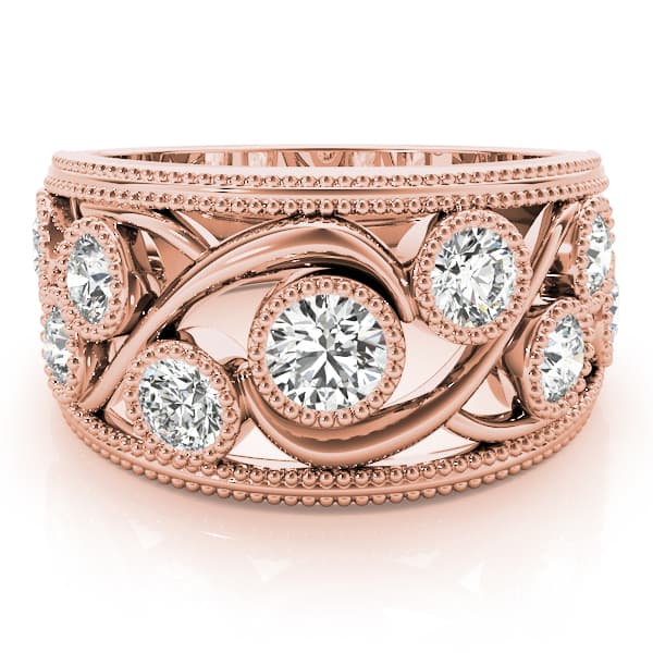 Vintage-Inspired Bezel Set Milgrain Band (1.19 ct. tw.), On hand view in rose gold