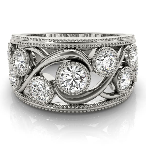 Vintage-Inspired Bezel Set Milgrain Band (1.19 ct. tw.), On hand view in white gold or platinum