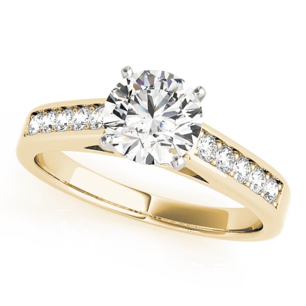 Single Row Prong in Channel Engagement Ring, style 84424, Front view in yellow gold